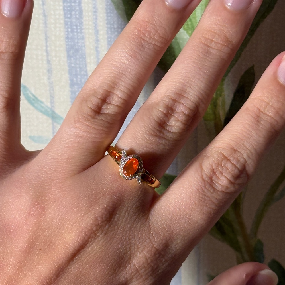Crimson Fire Opal & Topaz gold over 925 Sterling Silver Size 7 Ring D'Joy Rare